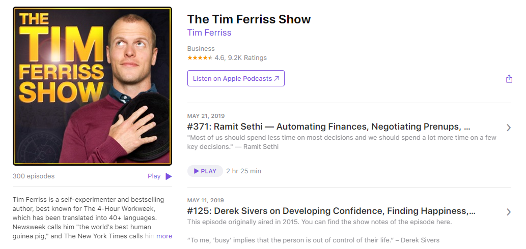 Tim Ferris Show - iTunes
